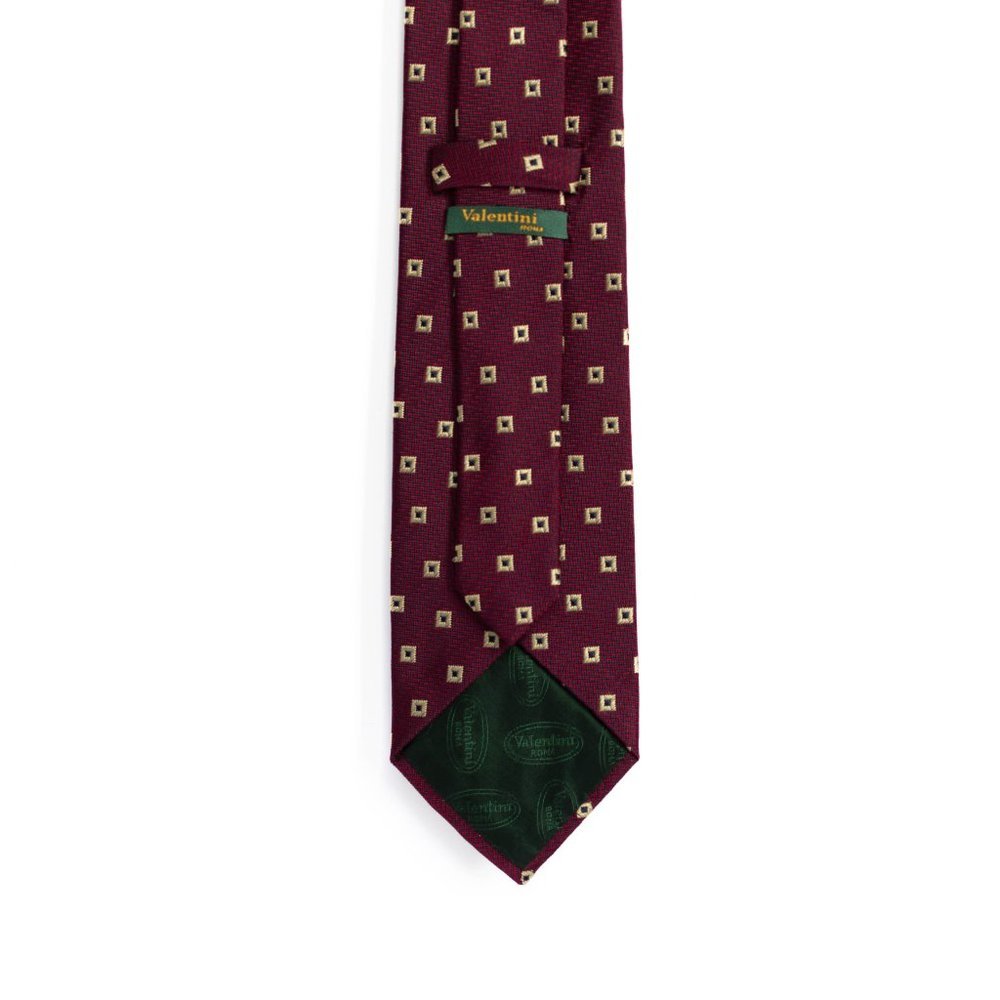 Valentini Roma Men's Designer Silk Necktie, Burgundy Red, Blue, Gold, Italy - Picture 3 of 6